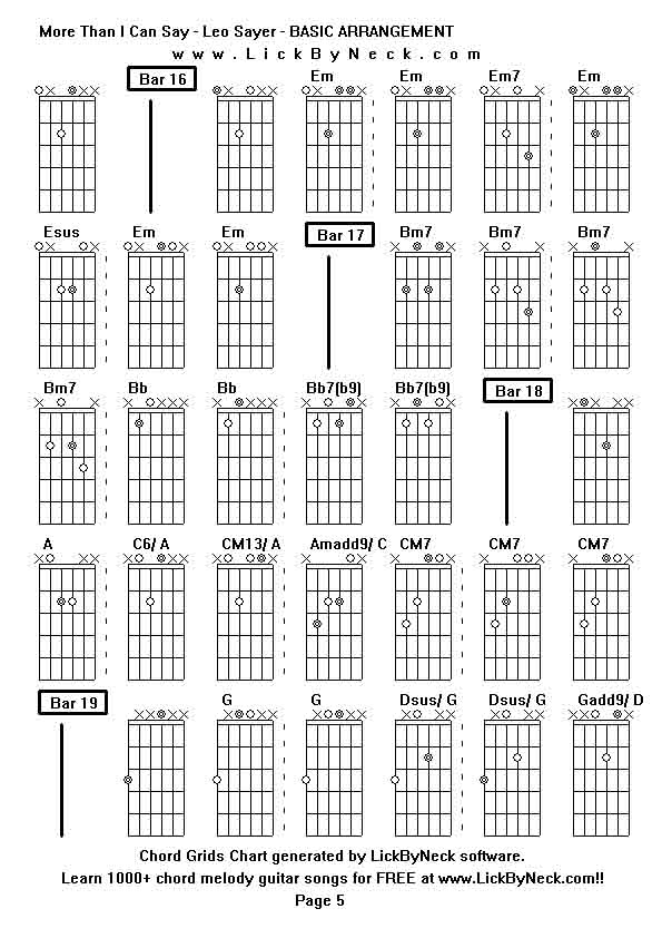 Chord Grids Chart of chord melody fingerstyle guitar song-More Than I Can Say - Leo Sayer - BASIC ARRANGEMENT,generated by LickByNeck software.